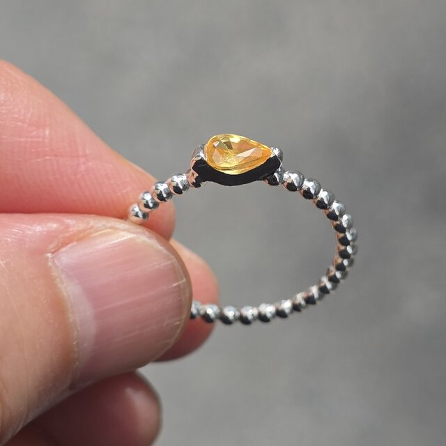 イエロー サファイア 0.4ct しずく 2点留め シルバーSV925リング