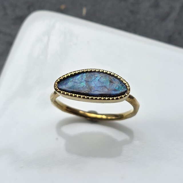 ハンドメイド　シルバー925 シルバーリング　ボルダーオパール　ウッドオパール？ オパール好きのこだわりオパール】ウッドオパール・シルバーリング【光