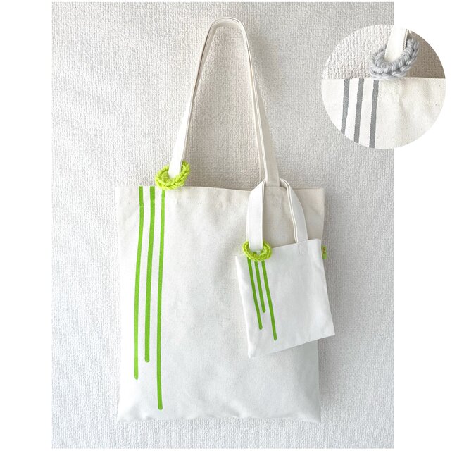 ミニバッグが付いたキャンバストートバッグ（Lサイズ）エコバッグ　コットンバッグ