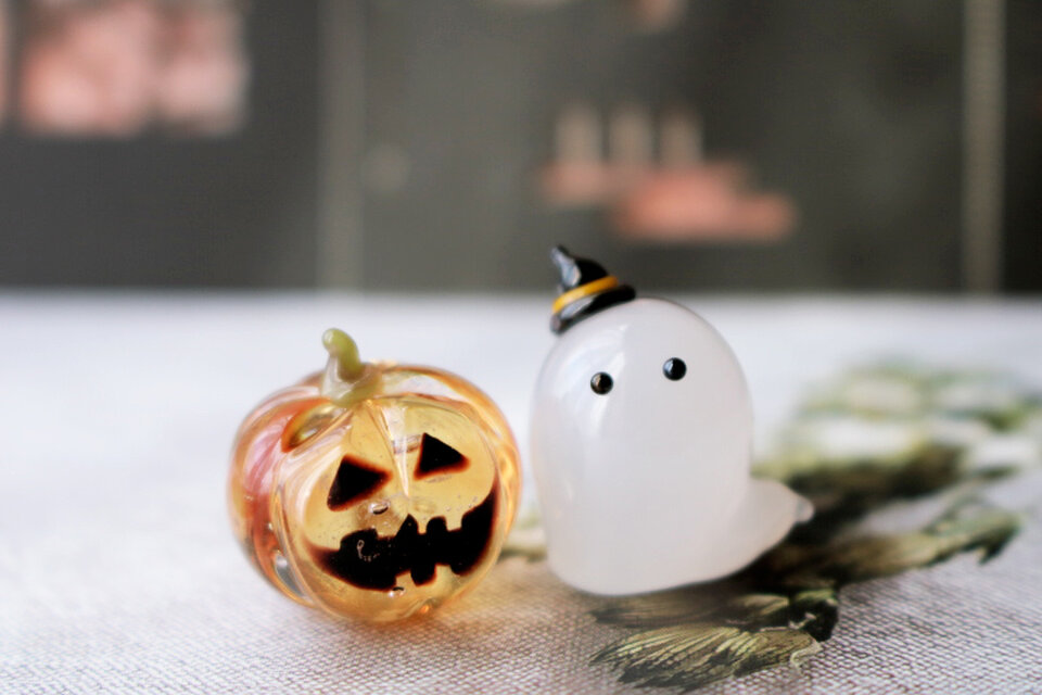 ガラスのハロウィン　ミニチュアジャックオランタン＆ゴースト