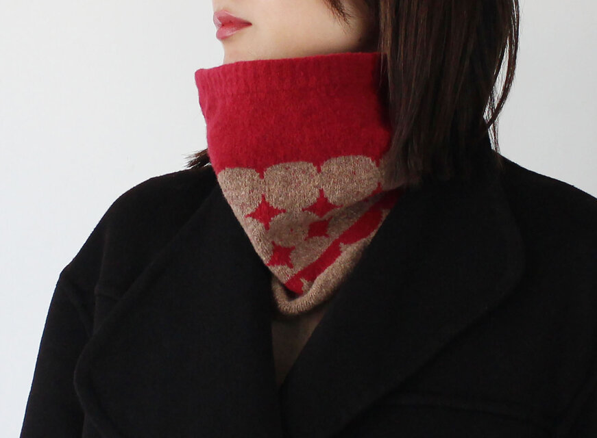 ネックウォーマー % PERCENT（レッド・ブラウン）男女兼用 ギフト箱付き 冬ギフト マフラー クリスマス 冬コーデ