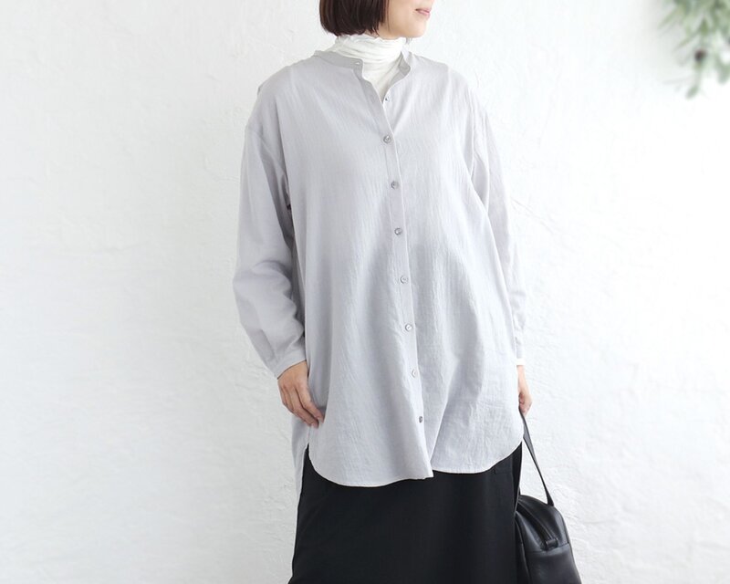 とろけるような肌ざわり 秋のはじまりに✦ 東炊きコットン チュニック丈ロングシャツ（グレー）TP09