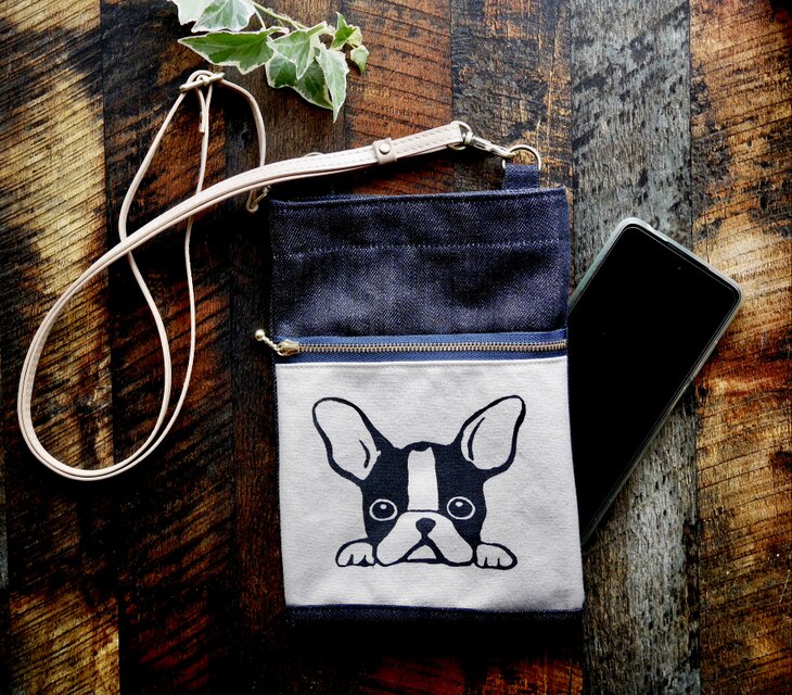 フレンチブルドッグのスマホポーチ 【帆布•デニム】