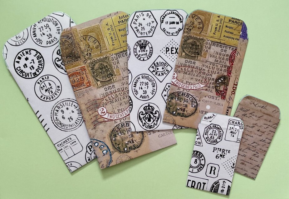 海外スタンプデザインの封筒12枚（シート4枚）&古切手6枚Set