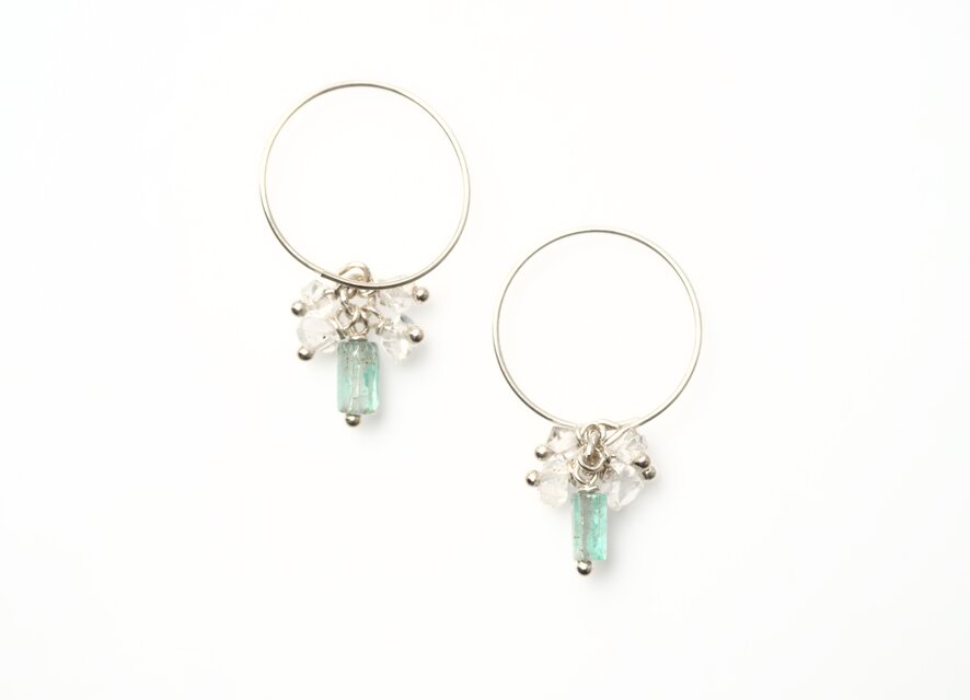 -Emerald・Herkimer diamond- hoops