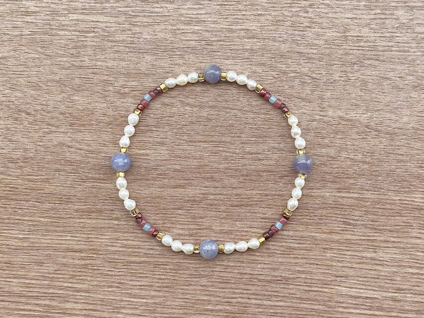 ビーズブレスレット No.130 タンザナイト 天然石 ブルーラベンダー