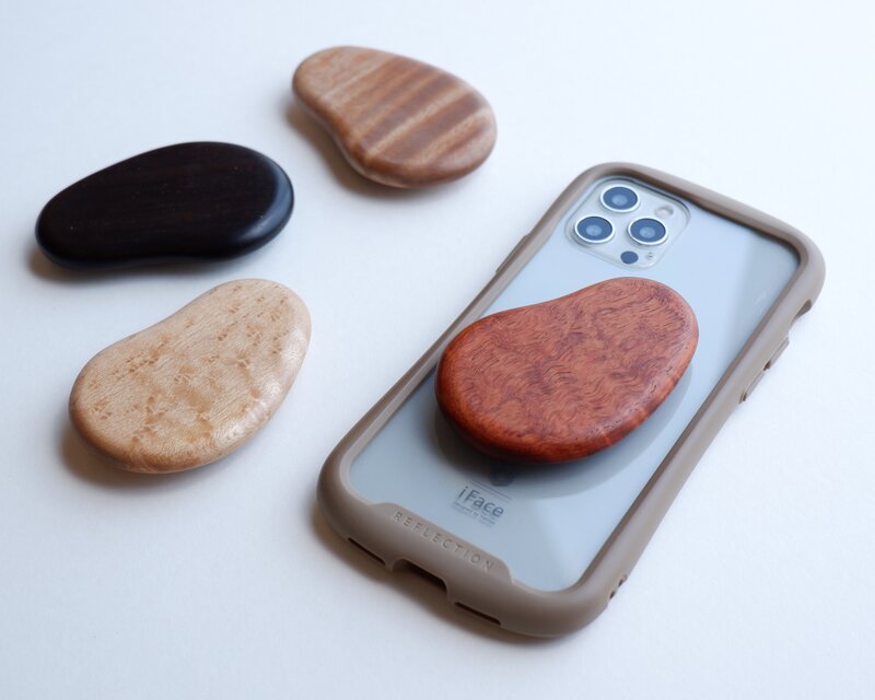 木製スマホグリップ　しずく型