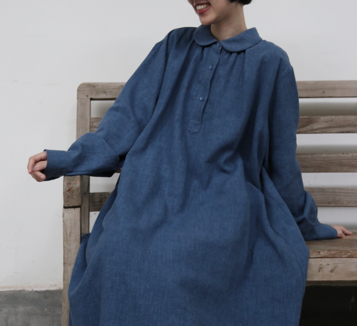 ♦︎ミナトノテンランカイ　ロングシャツワンピース　丸襟　サイズM 大人の上品な可愛らしさを演出 丸襟ワンピース ロングワンピース