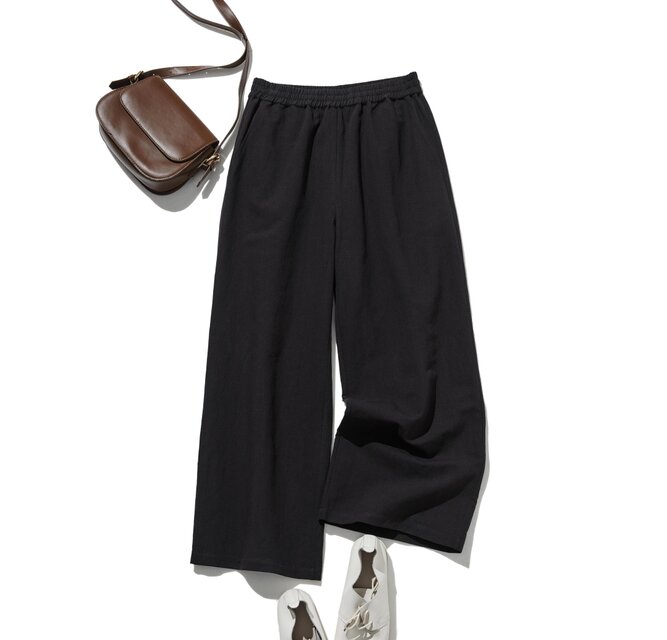 大人のゆとりある着心地 ナチュラル風合いのワイドパンツ 　ブラック　250402-3