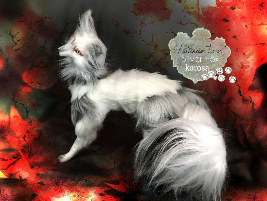 プラチナキツネ 銀狐 全身可動  完全オリジナル キツネ　狐　妖狐　羊毛フェルト アートドール