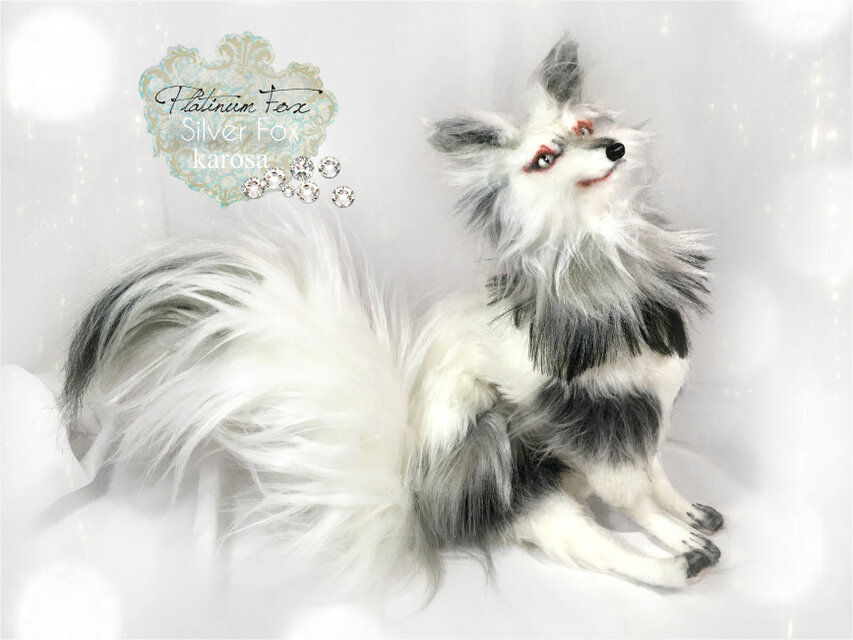 プラチナキツネ 銀狐 全身可動 完全オリジナル キツネ 狐 妖狐 羊毛