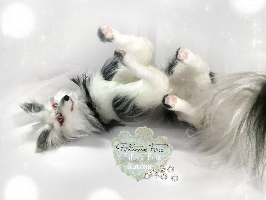 プラチナキツネ 銀狐 全身可動 完全オリジナル キツネ 狐 妖狐 羊毛