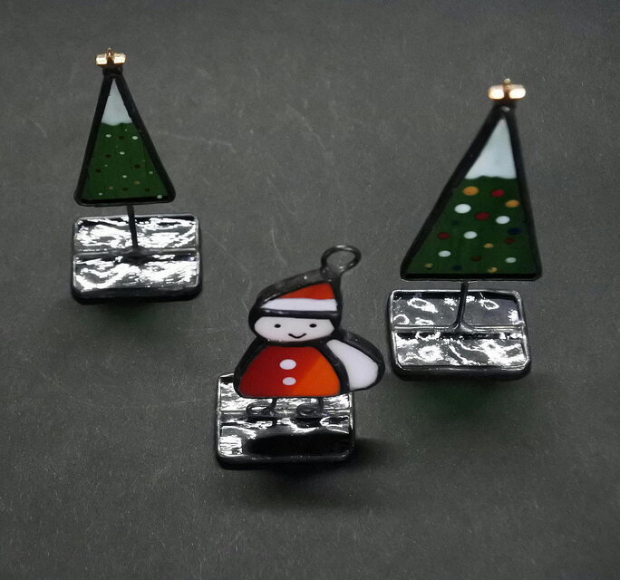 サンタ くんとツリーのミニオブジェ 置物 ステンドグラス クリスマス X