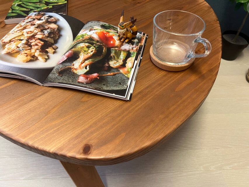 送料無料】 ローテーブル おにぎり 約70cm 杉 ブラウン 折り畳み 木組