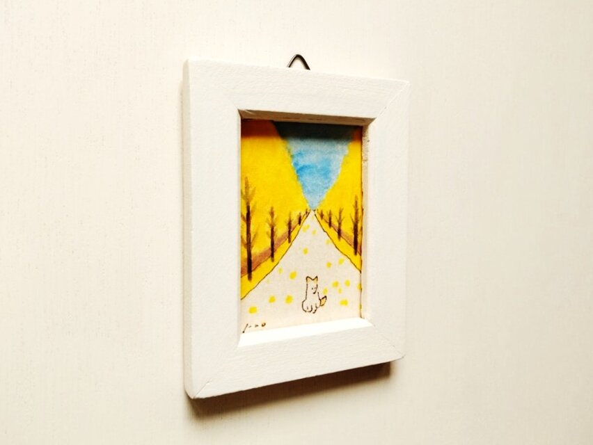 特集掲載作品＊「ある晴れた秋の日に」原画 小さな絵 ※木製ミニ額縁