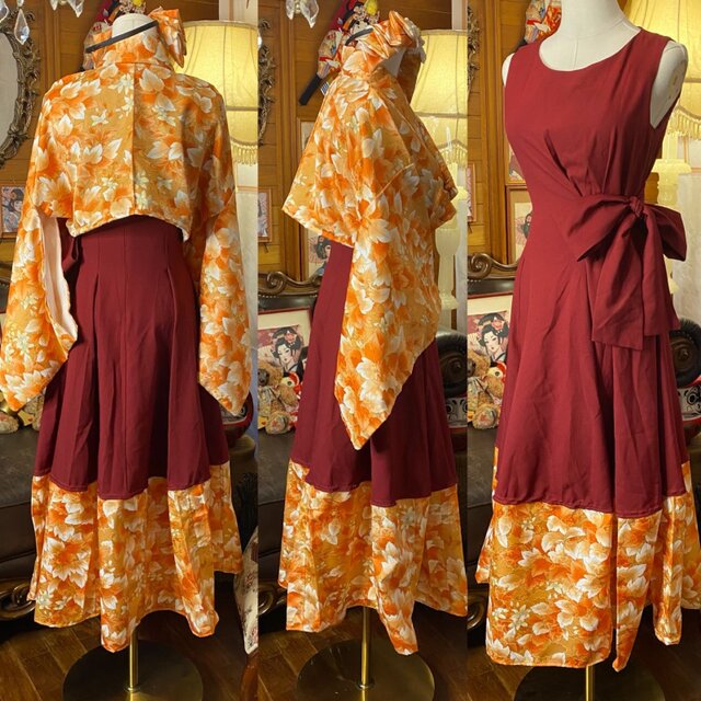 着物 ワンピース パーティー ドレス 和洋折衷 コラージュ リメイク