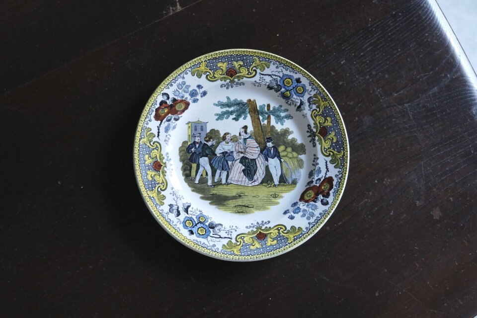 Creil クレイユ ファイアンスフィーヌ 手彩色 平皿 グリザイユ皿 φ20