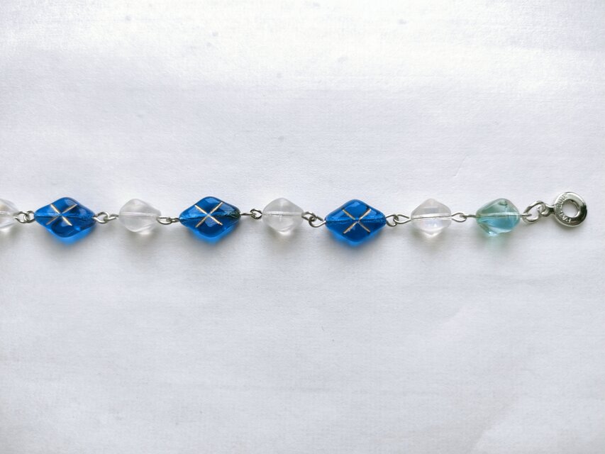 青ブルービーズブレスレットセット ファッションアクセサリー フラワービーズブレスレット(青、シルバー) ビーズアクセサリー 韓国