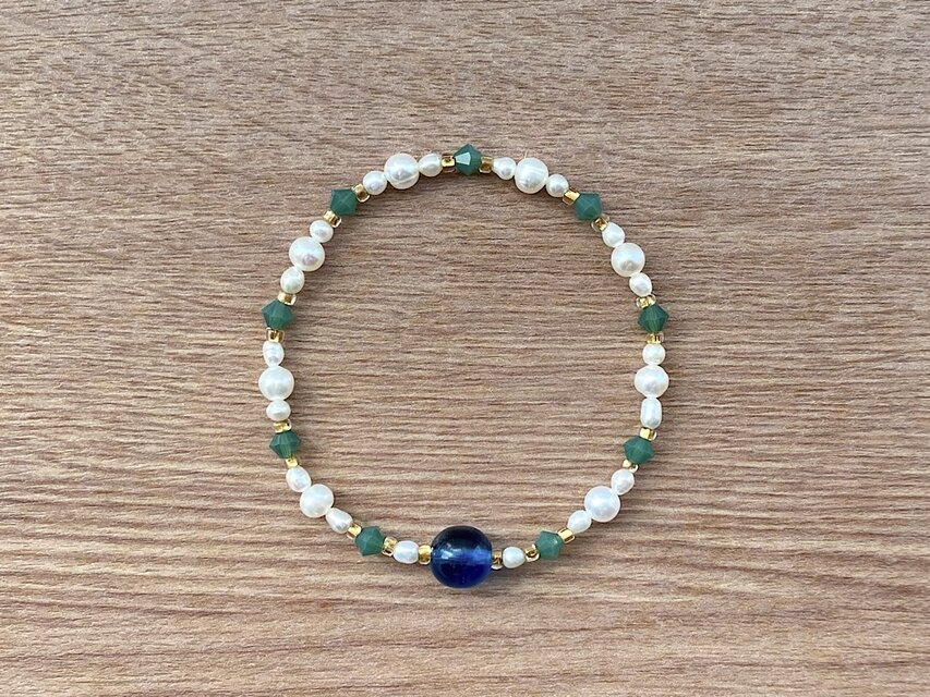 ビーズブレスレット No.134 ヴィンテージビーズ パシフィックブルー