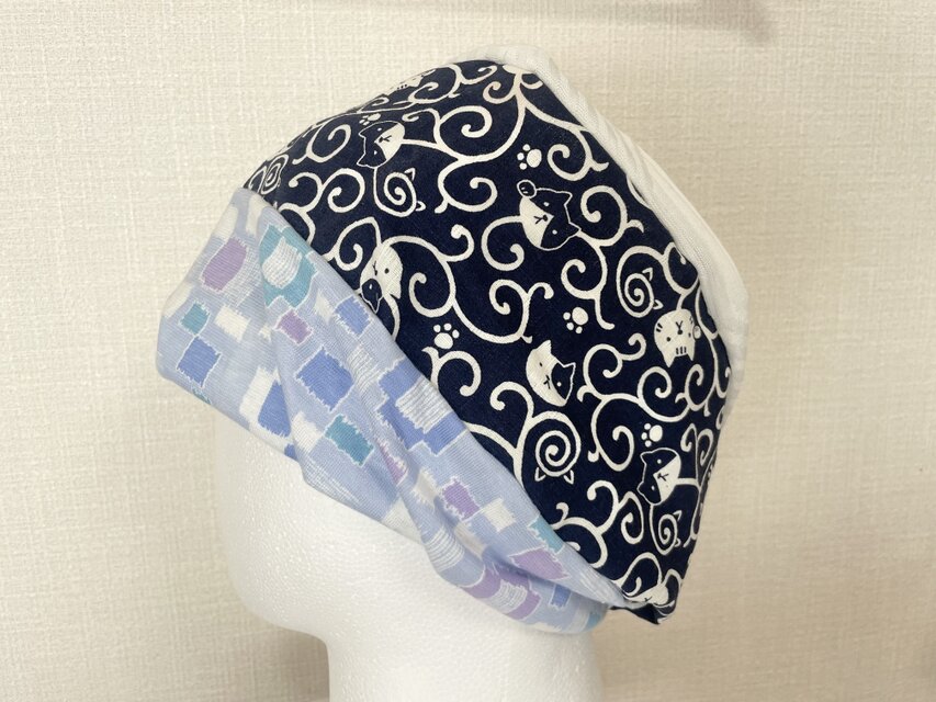 ブルーにゃんこ国内手作りネックウォーマーエアコンの風除けや日焼け  