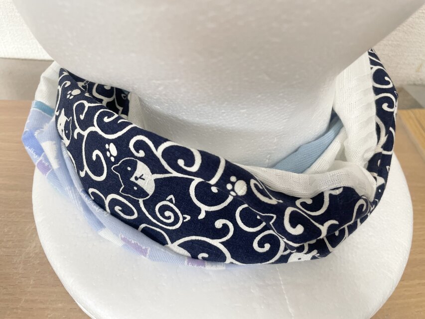 ブルーにゃんこ国内手作りネックウォーマーエアコンの風除けや日焼け  