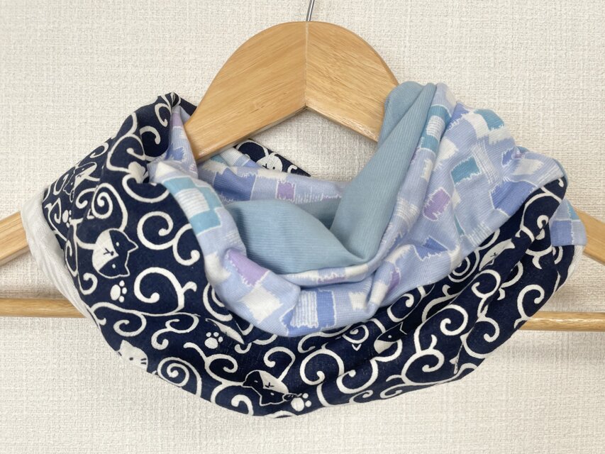 ブルーにゃんこ国内手作りネックウォーマーエアコンの風除けや日焼け  