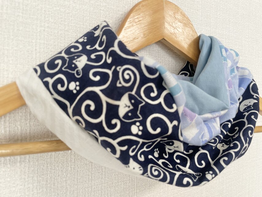 ブルーにゃんこ国内手作りネックウォーマーエアコンの風除けや日焼け  