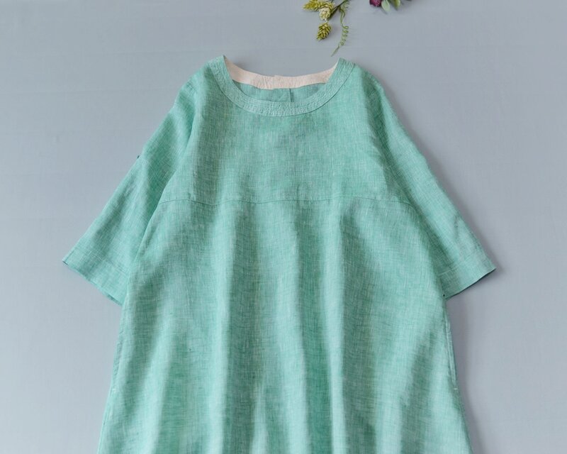 リネン100%ポケット付きシンプルな大人可愛い2way七分袖チュニック♪