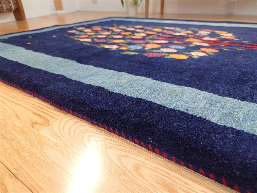 ペルシャ ギャッベ リビングサイズ ラグ 173x125㎝ ザクロの木 青色