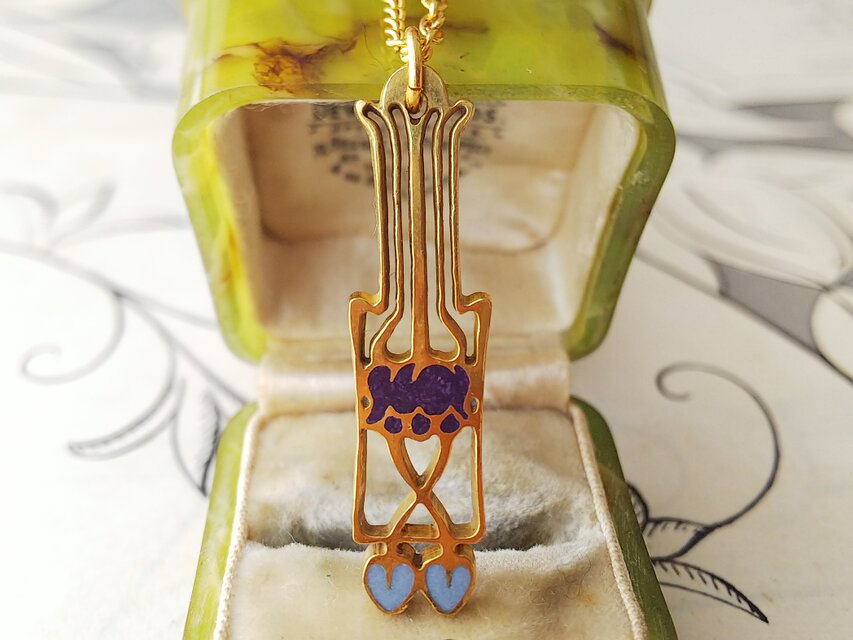 フランスヴィンテージ　エナメル・紫／水色　アールデコ調　チョーカーネックレス