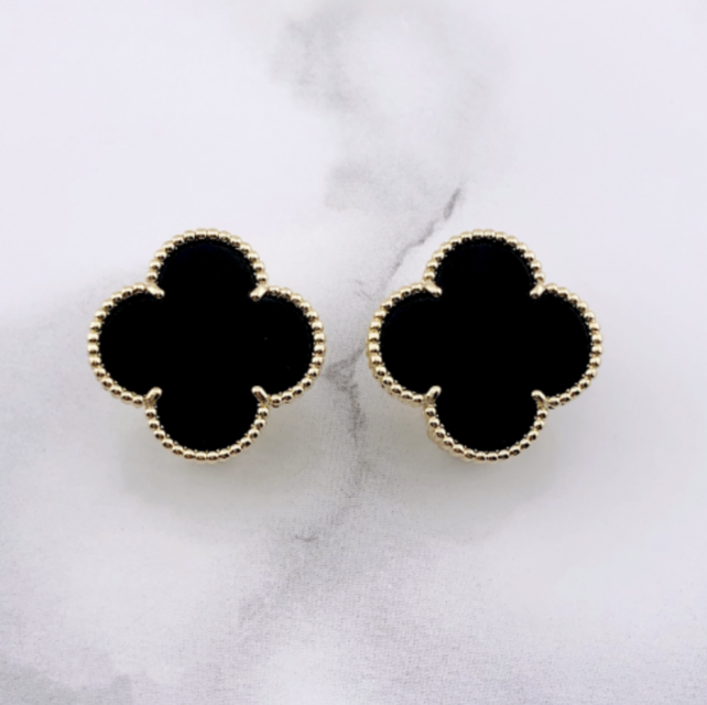 幸せのクローバーピアス 20mm（オニキス）【高品質！送料無料！当日発送！】