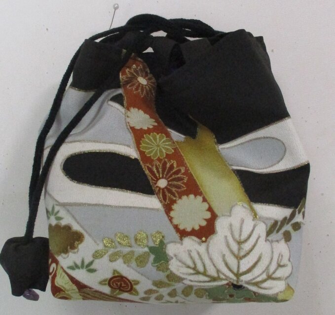 ８４５０　色留袖で作った信玄袋　＃送料無料