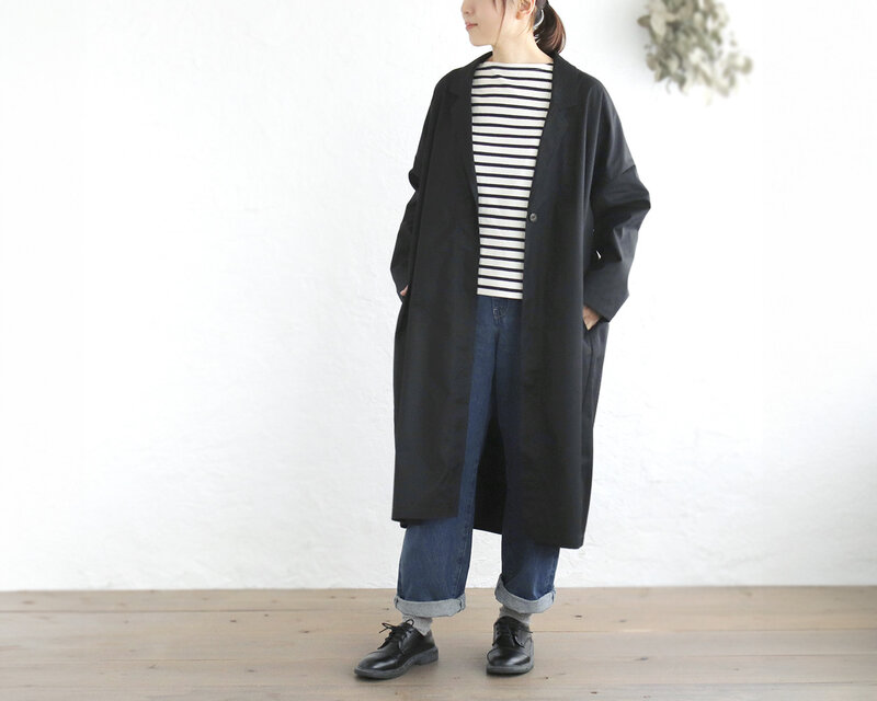 ロングシーズン役立つ コットンツイル テーラーカラー アトリエコート（ブラック）CO09