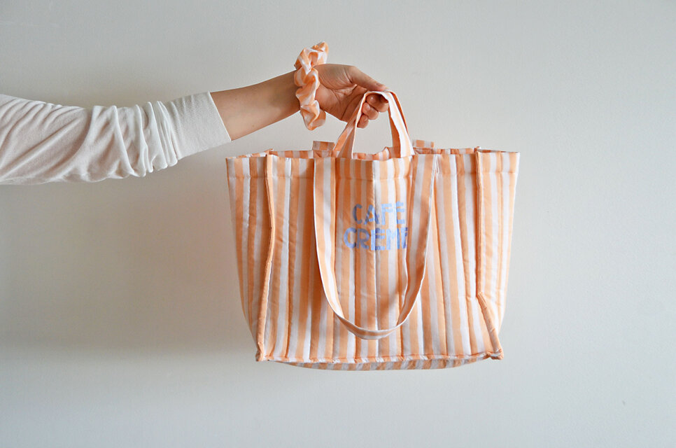 2点限定！キルティングトートバッグ　ハンドブロックプリント　シュシュ付き♪ Olivier odorant（オリヴィエオドラン）