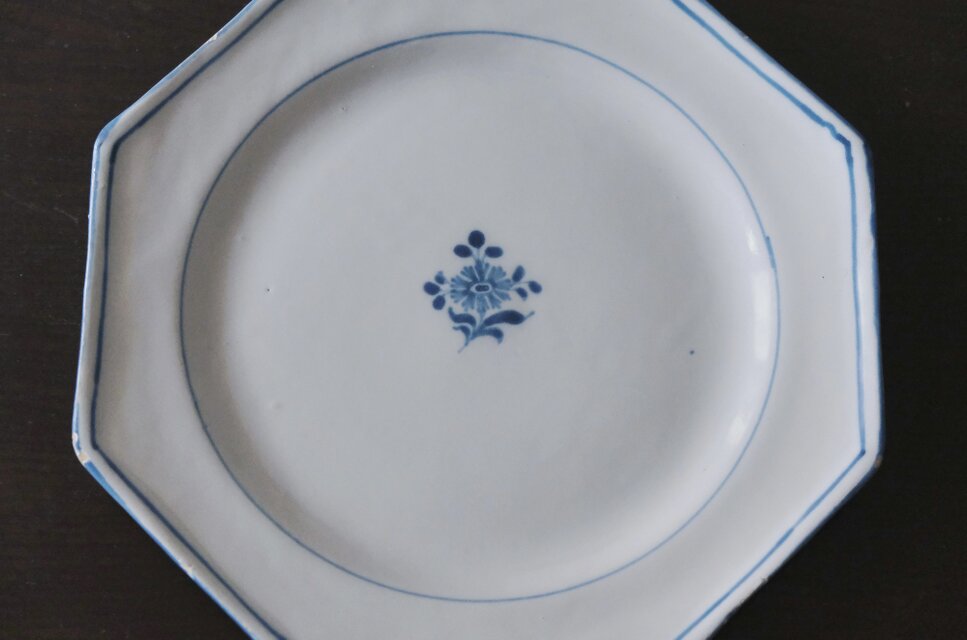 18世紀 Moustiers ムスティエ 青絵 オクトゴナル皿 平皿 フランス