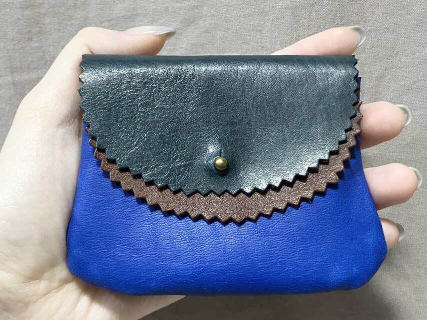 レザースマートウォレット緑x茶x青