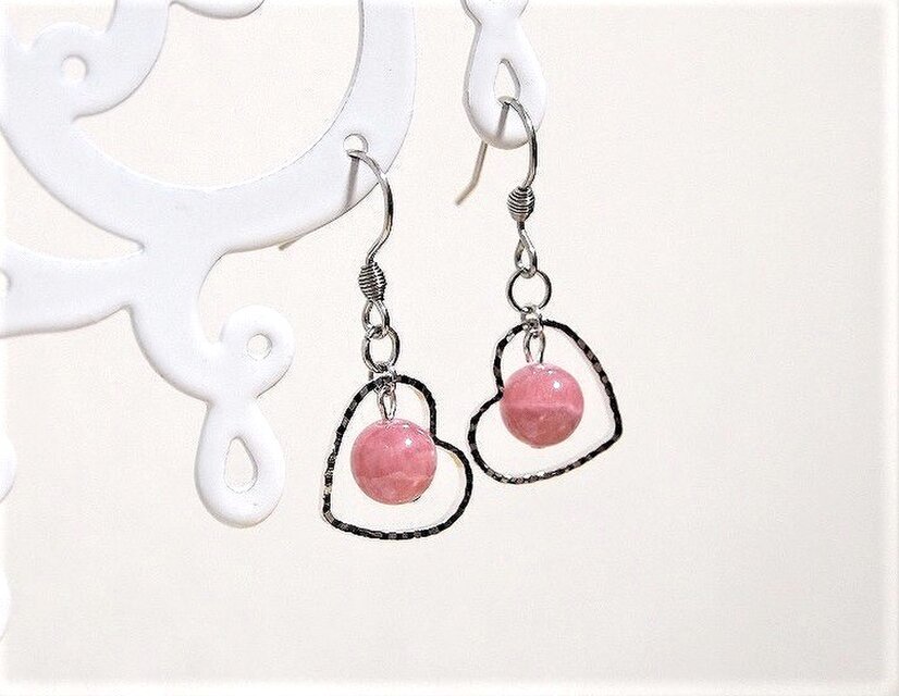 ステンレスフック　恋愛成就・ソウルメイトを引き寄せる* インカローズのオープンハートピアス イヤリング