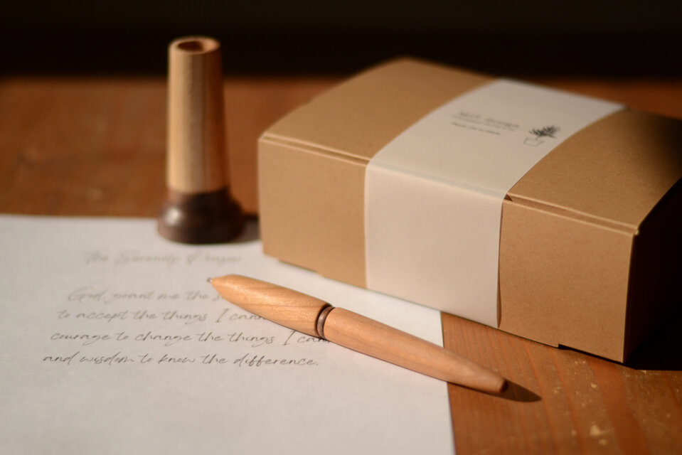 名入れ可/手作り木軸ボールペン ペン立て付/プレゼント #0233