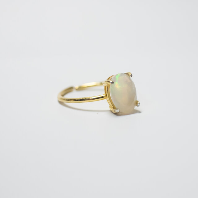天然石 オパールのファセットカットリング【フリーサイズ】18KGP s925