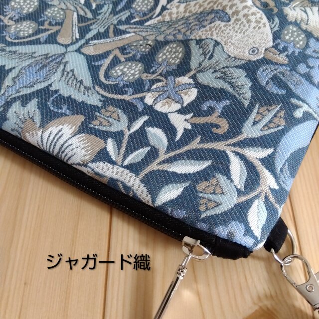 布バスケット小 ウィリアムモリス いちご泥棒 深青色 ハンドメイド