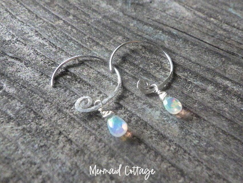 【宝石質】*sv925* Swirl and Opal プレシャスオパールの渦巻きピアス☆AAAAA
