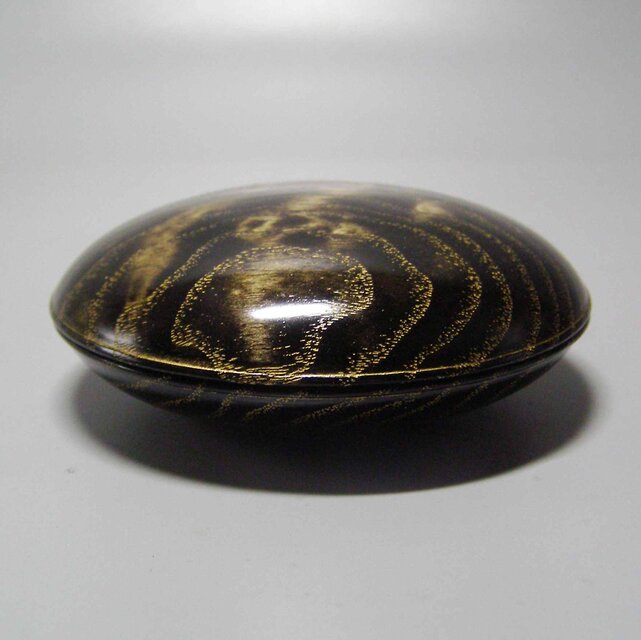 タモ斑杢黒漆染め木目沈金ミニ食蘢 香合 タモ玉杢斑