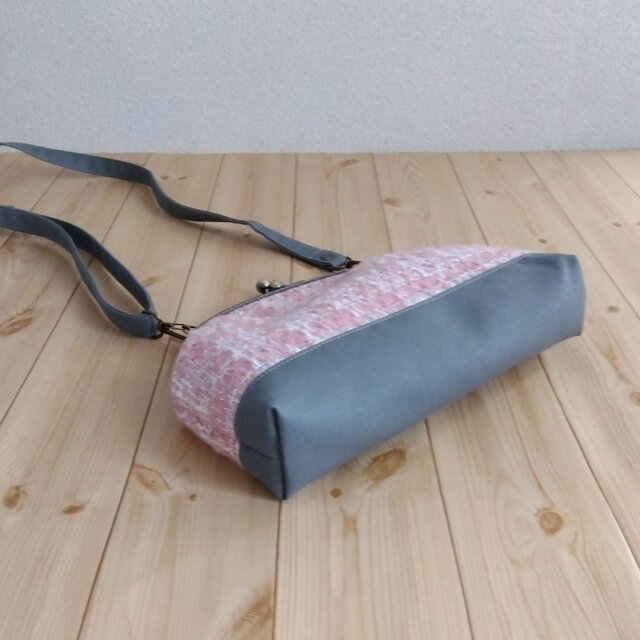ハンドメイド　大きながま口バッグ　　#476 25cm ファンシーツイードのがま口ショルダーバッグ 長財布も入る大きめ 着物・浴衣