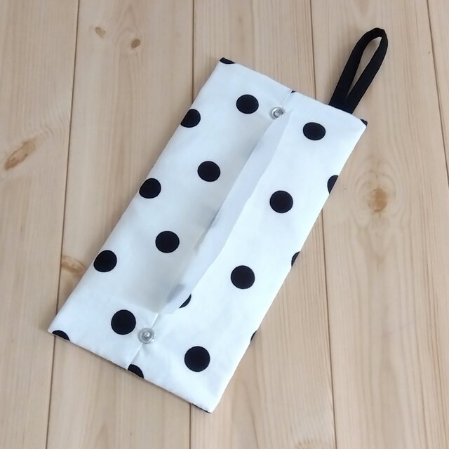 持ち手付き　携帯ティッシュケース　ボックスティッシュから詰替え　吊り下げ　ペーパータオルケース　ドット　オフホワイト　402