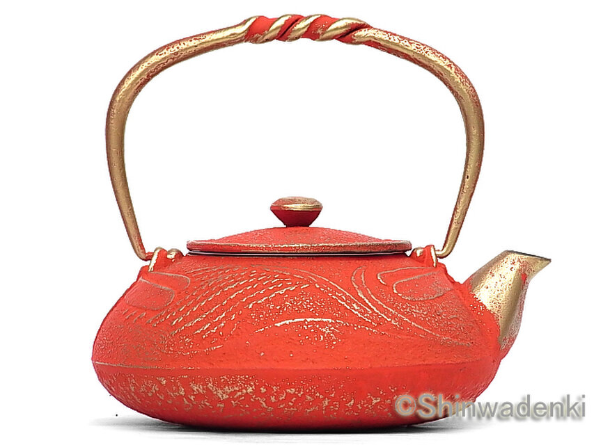 お取り寄せ】南部鉄器 ティーポット 急須 ギフトセット 蜻蛉 金/赤
