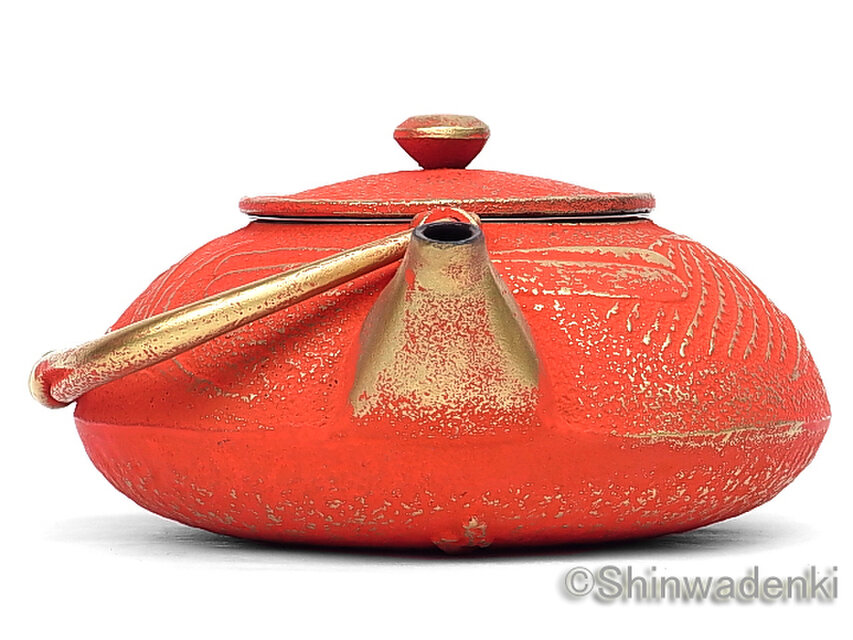 お取り寄せ】南部鉄器 ティーポット 急須 ギフトセット 蜻蛉 金/赤