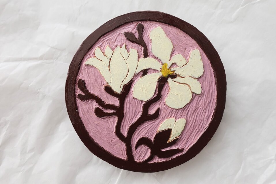 木彫レリーフ　こぶしの花