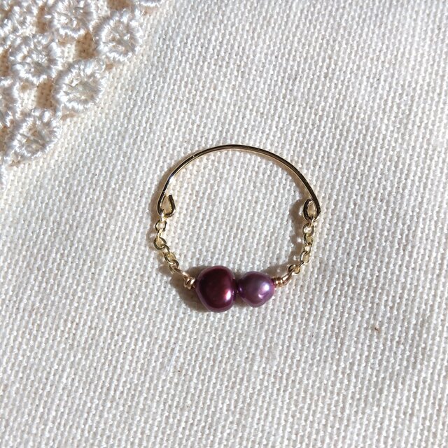 14kgf 秋色くすみカラー淡水パールのリング