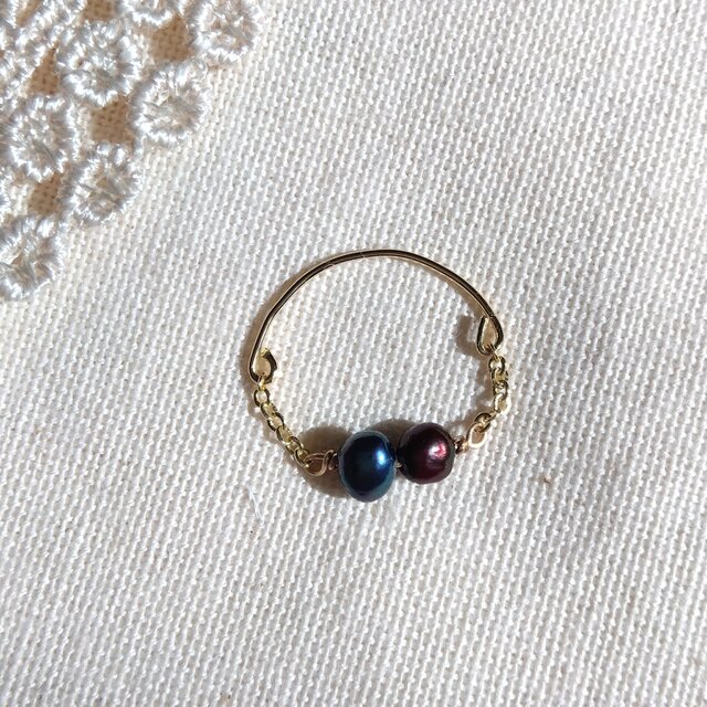 14kgf 秋色くすみカラー淡水パールのリング