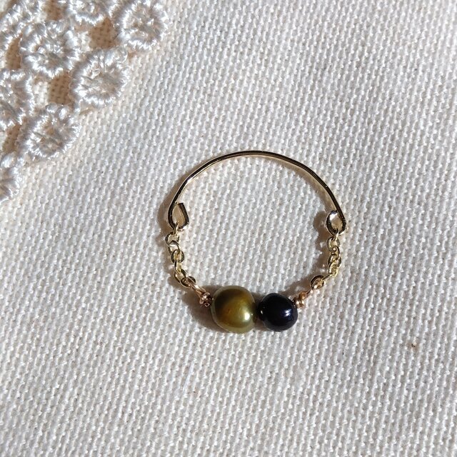 14kgf 秋色くすみカラー淡水パールのリング